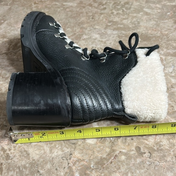 Mark Fisher,boots,sheep fur,Black leather biker wm sz 7.5 chunky heel,platform - Picture 12 of 15